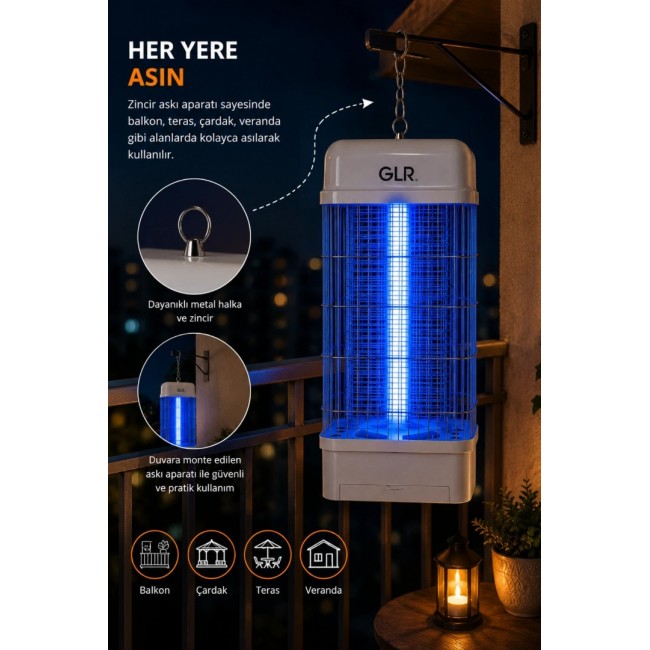 GLR RT-15W Elektrikli Sinek Öldürücü Lamba 15W 2500V Yüksek Voltaj (52 cm)
