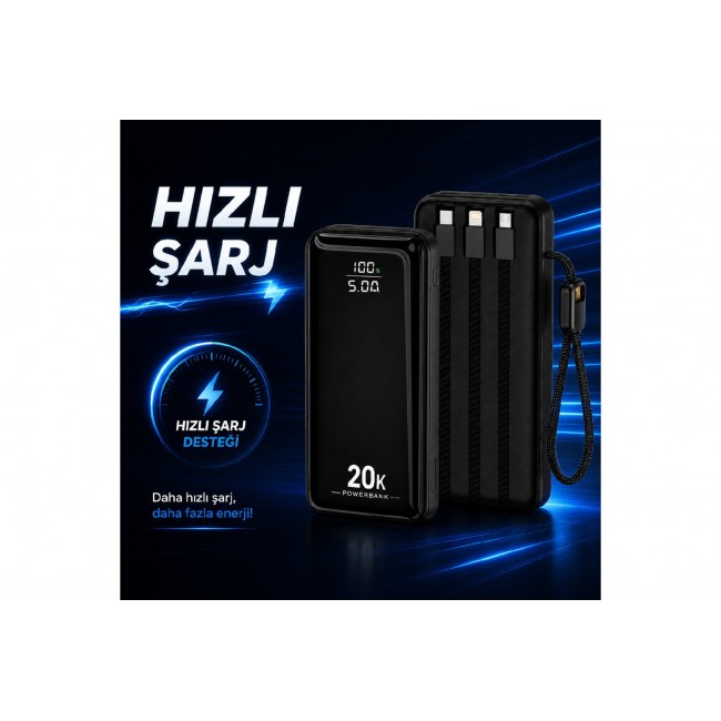 HEPU HP-AP09 20.000 mAh 22.5W Hızlı Şarj Powerbank Entegre Kablolu Dijital Göstergeli