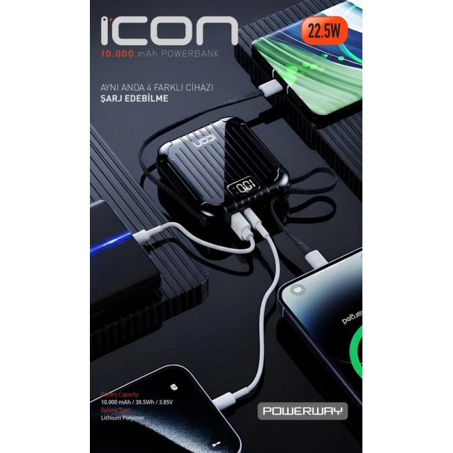 Powerway 10.000 mAh 22.5W Hızlı Şarj Mini Powerbank – 175g Kompakt Tasarım