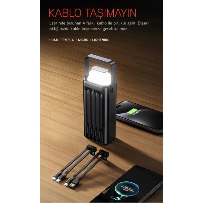 30.000 mAh 22.5w Kamp Powerbank – Çift LED Fenerli Hızlı Şarj PD30