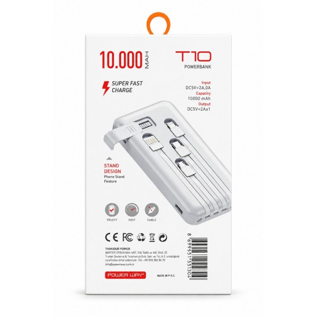 Powerway T10 Stand Özellikli 10000mAh Hızlı Şarj Powerbank