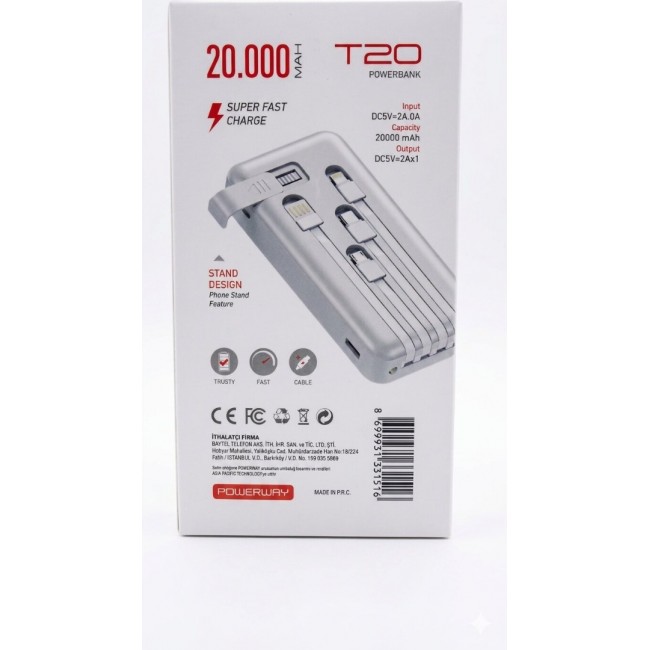 Powerway T20 Stand Özellikli 20000mAh Hızlı Şarj Powerbank