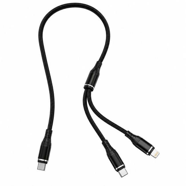 2’si 1 Arada Type-C to Type-C + Lightning Hızlı Şarj ve Data Kablosu 70 CM PD & QC Destekli