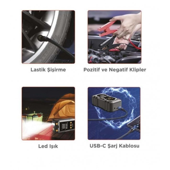 Torima APS-02 Akü Takviye Cihazı Lastik Şişirme Özellikli Powerbank Dijital Ekranlı