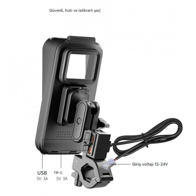 Su Geçirmez Gidon Telefon Tutucu – USB Şarj Çıkışlı Motosiklet & Bisiklet Tutucu YF-11