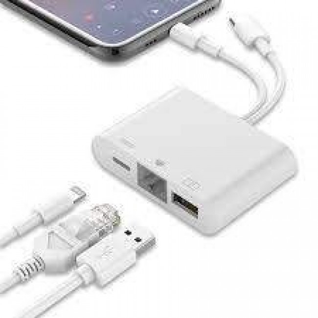 ZR814 Ethernet Adaptör Type-C & Lightning USB + Şarj 3in1 Çoklayıcı
