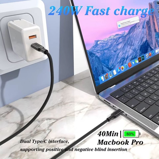 Thunderbolt 5 Kablo 2 Metre 80Gbps 240W 16K 60Hz Pasif Etron EJ903W Thunderbolt 5 Kablo 2 Metre 80Gbps 240W 16K 60Hz Pasif Etron EJ903W
