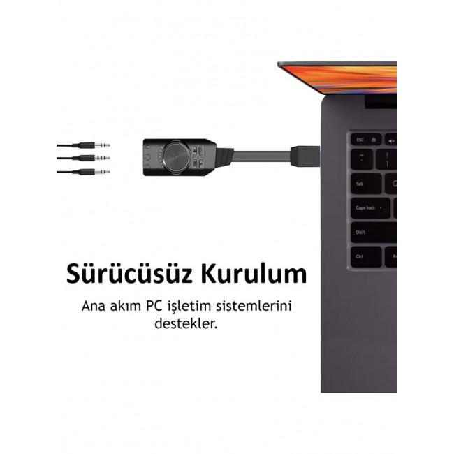 USB DSP Sound Card 7.1 Harici Ses Kartı Gaming PUBG LOL Valorant Mikrofonlu Kulaklık Adaptörü Tak Çalıştır
