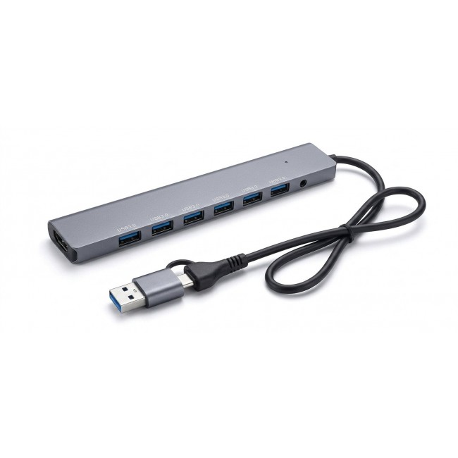 7 Port USB 3.0 Çoklayıcı Hub - USB ve Type-C Girişli Güç Destekli