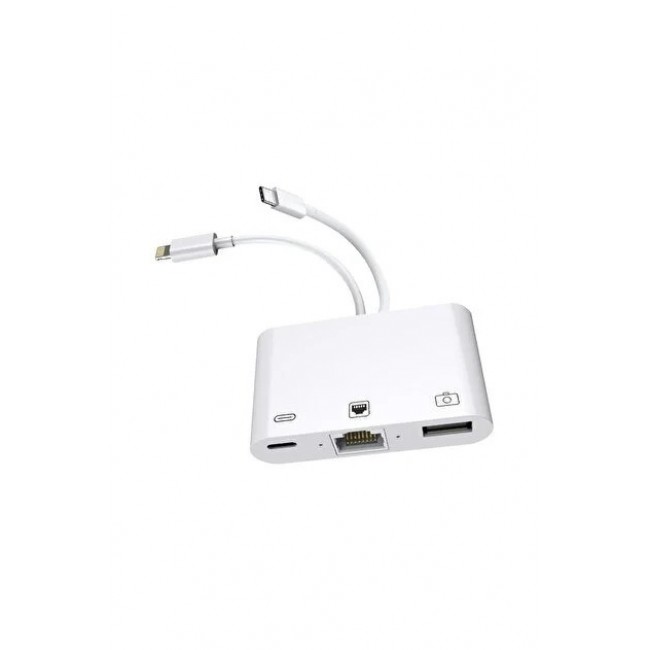 ZR814 Ethernet Adaptör Type-C & Lightning USB + Şarj 3in1 Çoklayıcı