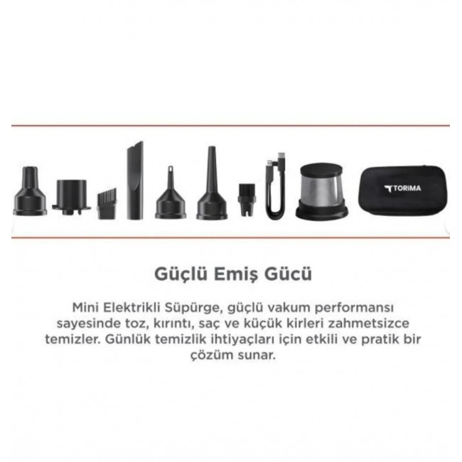 22.000PA Güçlü Emiş USB-C Şarjlı Kablosuz Araç Süpürgesi Torima LT-102 22.000PA Güçlü Emiş USB-C Şarjlı Kablosuz Araç Süpürgesi Torima LT-102