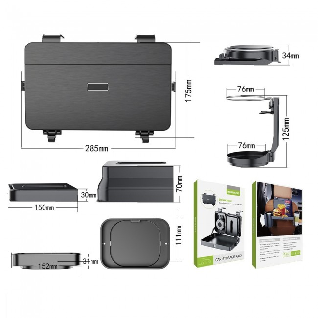 Araç Arka Koltuk Tepsi Rafı ve Bardak Tutucu – K255 Çok Amaçlı Organizer