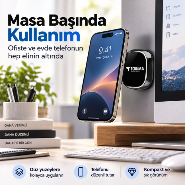 TORIMA Manyetik Telefon Tutucu 2 Metal Plakalı Yapışkanlı Araç İçi Ev Ofis Mini Telefon Tutacağı TORIMA Manyetik Telefon Tutucu 2 Metal Plakalı Yapışkanlı Araç İçi Ev Ofis Mini Telefon Tutacağı