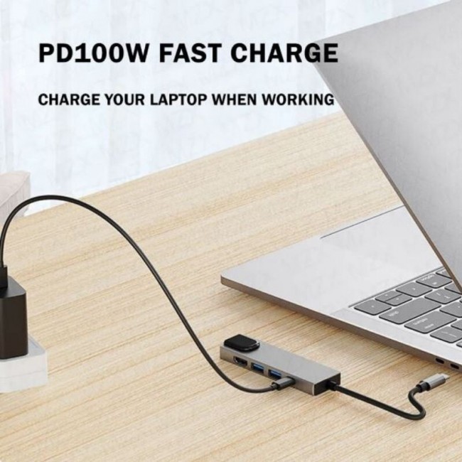 Type-C 5-in-1 Çoklayıcı 4K HDMI + USB 3.0*2 + Ethernet Girişli Hub