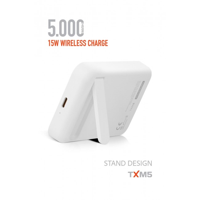 5000 mah Beyaz 15W Magsafe Destekli TXM5 Powerbank – Kablosuz Şarj + Stand Tasarım 5000 mah Beyaz 15W Magsafe Destekli TXM5 Powerbank – Kablosuz Şarj + Stand Tasarım