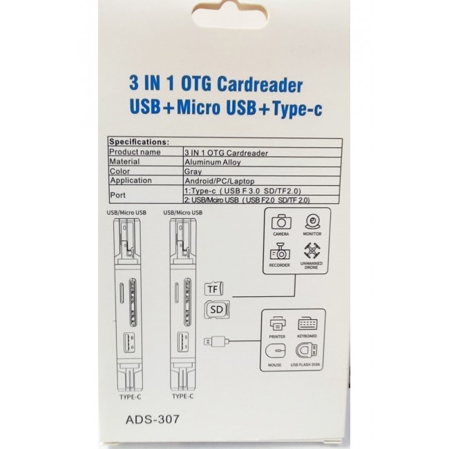 3 İn 1 Usb-Type C-Micro Usb Microsd-Sd Kart Okuyucu Usb 3.0 Çoklayıcı