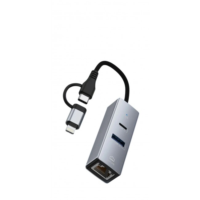 3 Portlu Ağ ve Veri Adaptörü: RJ45 LAN + USB 3.0 + Type-C Girişli | Metal Kasa 3 Portlu Ağ ve Veri Adaptörü: RJ45 LAN + USB 3.0 + Type-C Girişli | Metal Kasa