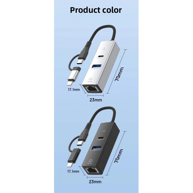 3 Portlu Ağ ve Veri Adaptörü: RJ45 LAN + USB 3.0 + Type-C Girişli | Metal Kasa 3 Portlu Ağ ve Veri Adaptörü: RJ45 LAN + USB 3.0 + Type-C Girişli | Metal Kasa