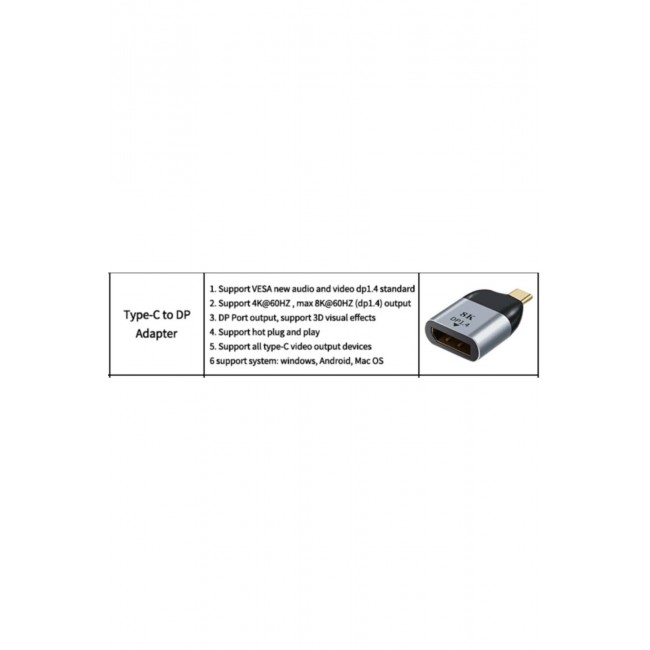 Pmr 8K DP1.4 Type c Displayport Çevirici Adaptör Pmr 8K DP1.4 Type c Displayport Çevirici Adaptör