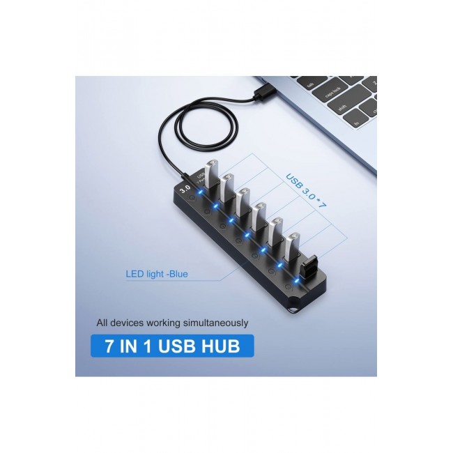7 Port Usb 3.0 Hub Çoklayıcı Çoğaltıcı Switch Splitter 1.2 Metre Kablo 7 Port Usb 3.0 Hub Çoklayıcı Çoğaltıcı Switch Splitter 1.2 Metre Kablo