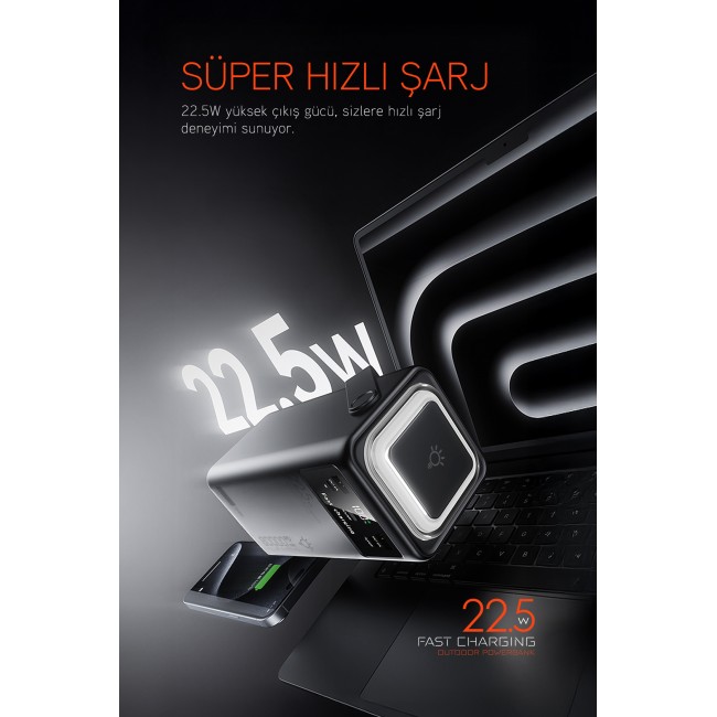 Powerway PD80 Kamp Powerbank | Gerçek 80.000 mAh | PD 22.5W Hızlı Şarj | LED Fenerli ve Dahili Kablolu Powerway PD80 Kamp Powerbank | Gerçek 80.000 mAh | PD 22.5W Hızlı Şarj | LED Fenerli ve Dahili Kablolu