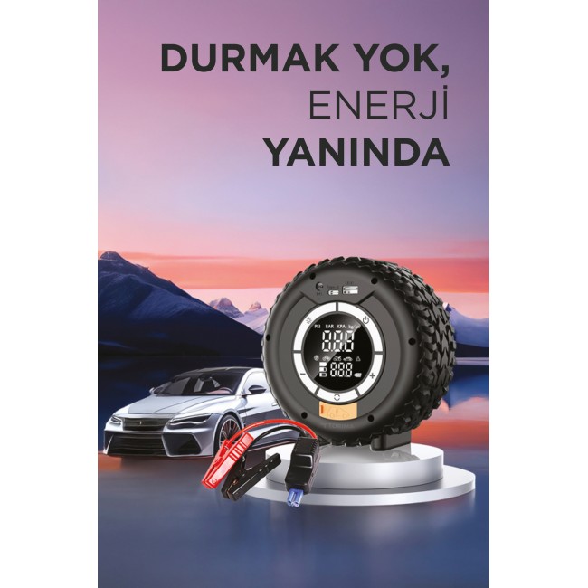 Torima APS-03 Lastik Görünümlü Akü Takviye – Hava Kompresörü & Powerbank 4’ü 1 Arada