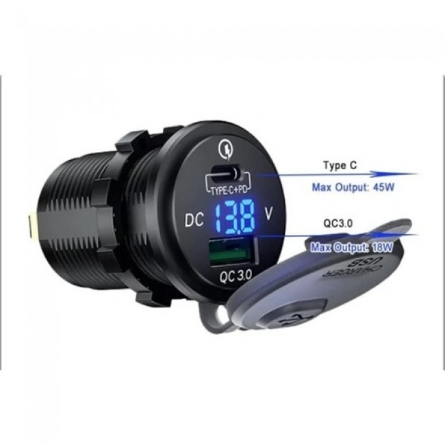 Araç Çakmaklık Soketi Pd Type C - Qc 3.0- Dijital Gösterge