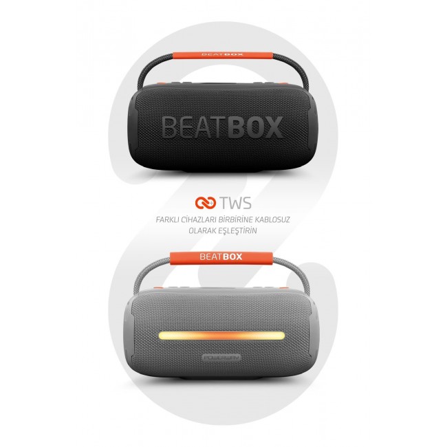 Powerway BeatBox Siyah Led Işıklı Ses Bombası Usb Sd Aux FM Radyo Bluetooh Hoparlör