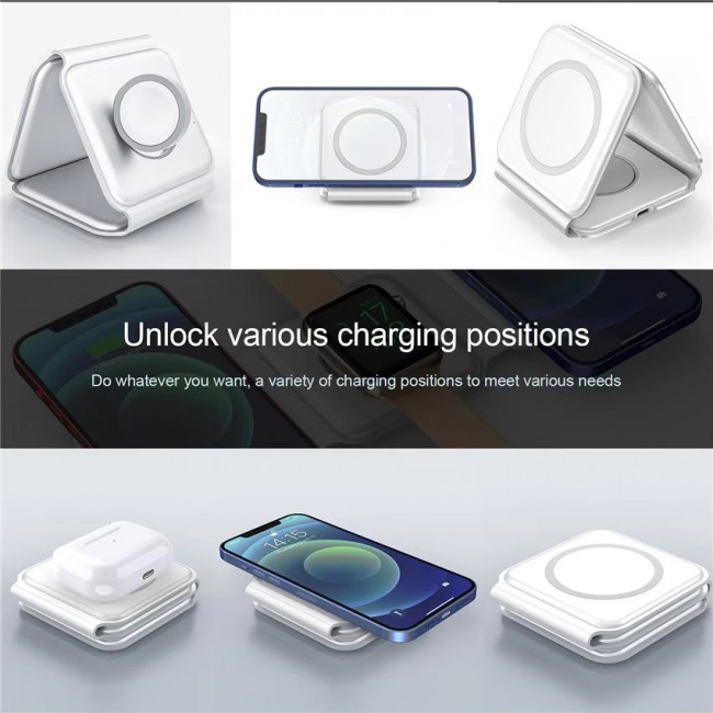 Dunspın 15W 3 in 1 Katlanabilir Kablosuz Şarj Standı Saat-Telefon-Kulaklık Dunspın 15W 3 in 1 Katlanabilir Kablosuz Şarj Standı Saat-Telefon-Kulaklık