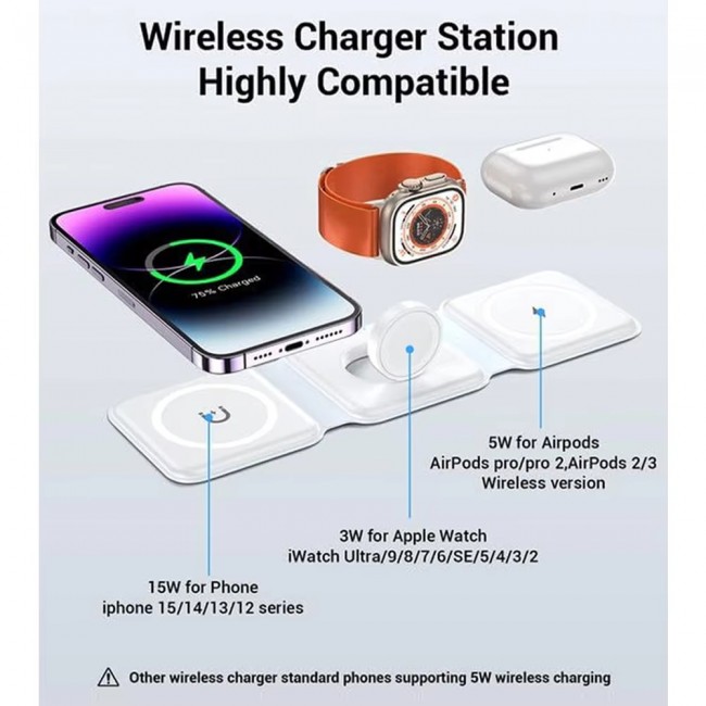 Dunspın 15W 3 in 1 Katlanabilir Kablosuz Şarj Standı Saat-Telefon-Kulaklık Dunspın 15W 3 in 1 Katlanabilir Kablosuz Şarj Standı Saat-Telefon-Kulaklık