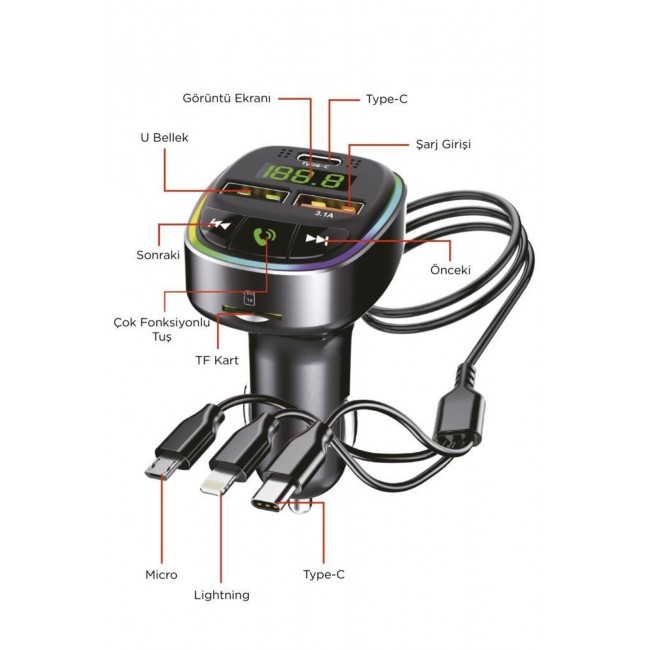 TORİMA G15 – FM Transmitter, TF/USB Müzik ve 18W Hızlı Şarj Özellikli Araç Cihazı TORİMA G15 – FM Transmitter, TF/USB Müzik ve 18W Hızlı Şarj Özellikli Araç Cihazı