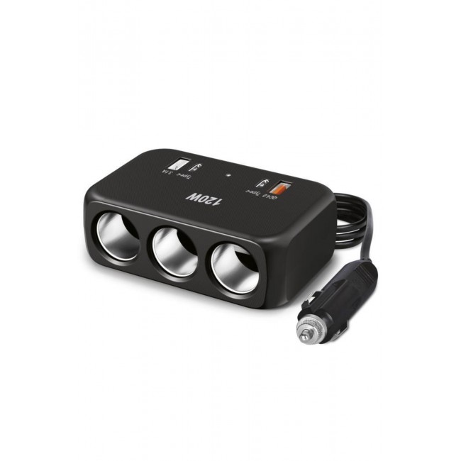 G18 Araç İçi Çakmak Çoklayıcı – 120W, 3 Çakmak Soketi, Type-C & USB Portları G18 Araç İçi Çakmak Çoklayıcı – 120W, 3 Çakmak Soketi, Type-C & USB Portları