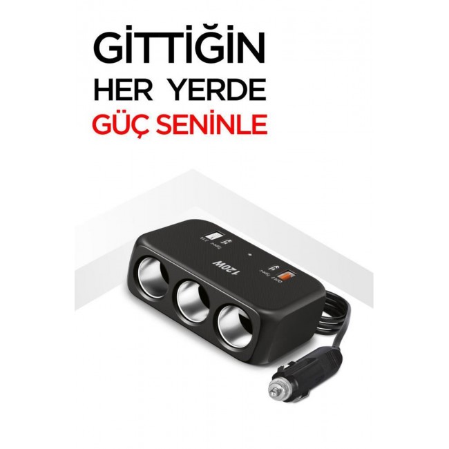 G18 Araç İçi Çakmak Çoklayıcı – 120W, 3 Çakmak Soketi, Type-C & USB Portları G18 Araç İçi Çakmak Çoklayıcı – 120W, 3 Çakmak Soketi, Type-C & USB Portları