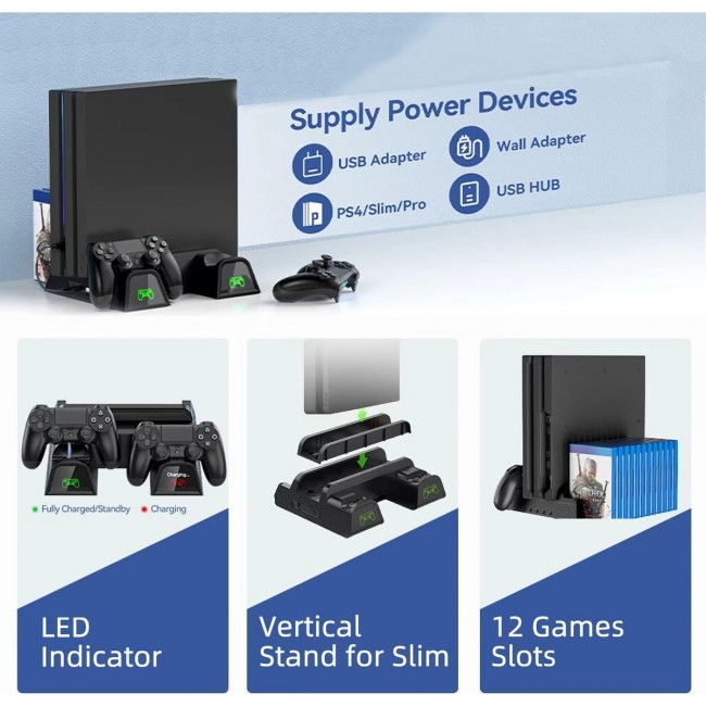 PS4 Slim 3 Fanlı Soğutucu Stand + Çift Şarj Dock – TP4-882C