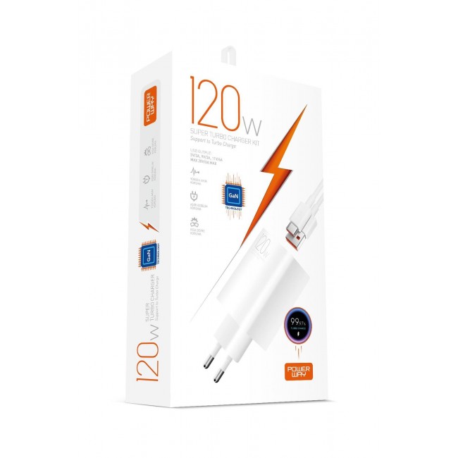 Powerway 120W Type-C Şarj Adaptörü ve Kablo Seti GaN Teknolojisi Powerway 120W Type-C Şarj Adaptörü ve Kablo Seti GaN Teknolojisi