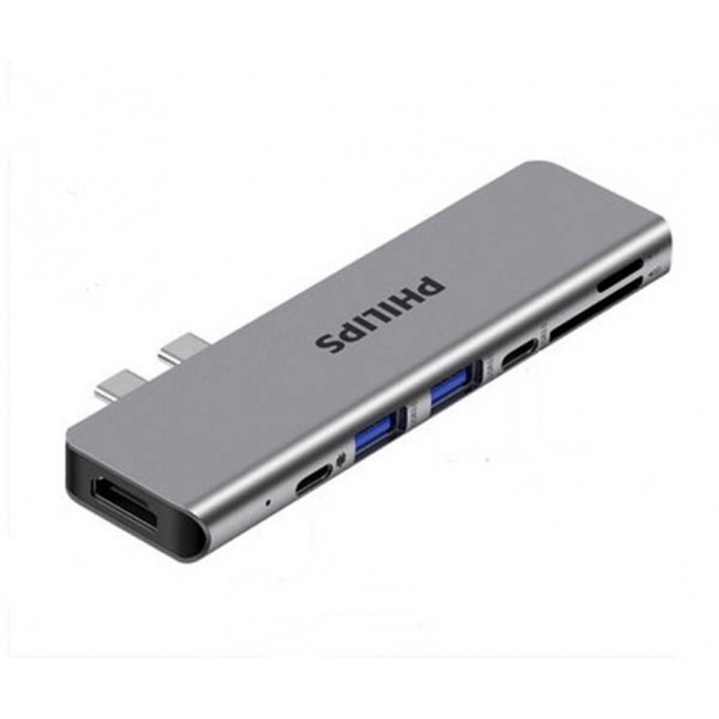 Philips 7 İn 1 Çift Type C Gişirli Çevirici 4K hdmi 100w Pd Usb 3.0*2 - Kart Okuyucu Philips 7 İn 1 Çift Type C Gişirli Çevirici 4K hdmi 100w Pd Usb 3.0*2 - Kart Okuyucu