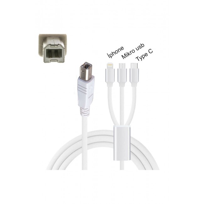 Pmr 3 İn 1 Type C-Lightning- Micro Usb To Type B Printer Kablosu Pmr 3 İn 1 Type C-Lightning- Micro Usb To Type B Printer Kablosu