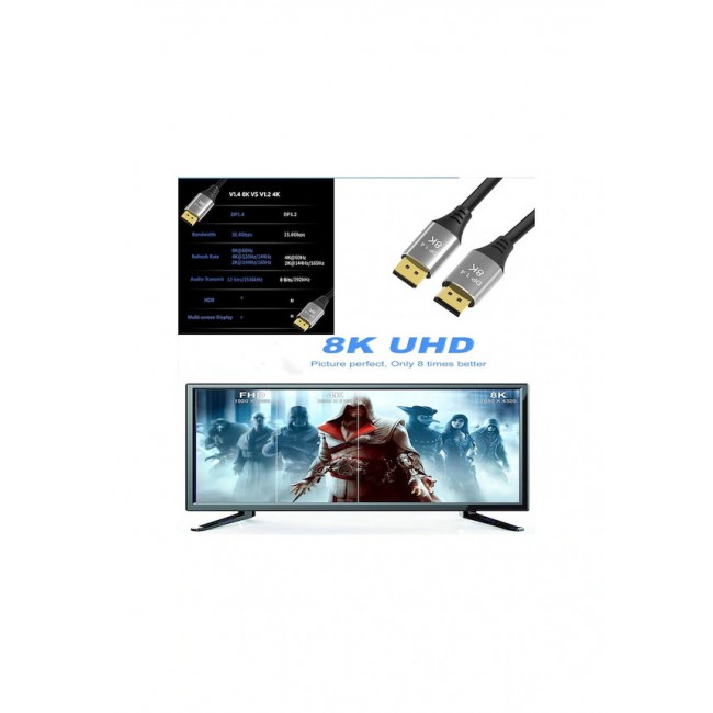 PMR 1.5 Metre 8K DisplayPort Kablo  - 1.4v, 7680x4320p, 32.4Gbps, HDR Zr832 PMR 1.5 Metre 8K DisplayPort Kablo  - 1.4v, 7680x4320p, 32.4Gbps, HDR Zr832