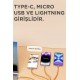 Torima 3in1 Type C- Lightning- Micro Usb Silikon 3.0A 1.5M Şarj ve Data Kablosu Torima 3in1 Type C- Lightning- Micro Usb Silikon 3.0A 1.5M Şarj ve Data Kablosu
