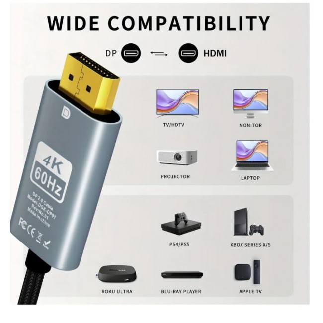 PMR 4K DisplayPort to HDMI Kablo – 4K 60Hz Görüntü ve Ses Desteği 2 Metre ZR890 PMR 4K DisplayPort to HDMI Kablo – 4K 60Hz Görüntü ve Ses Desteği 2 Metre ZR890