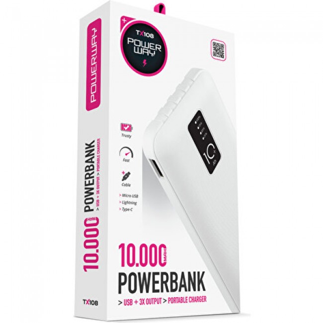 Powerway 10.000 Mah Dijital Göstergeli Kablolu İnce Tasarim Powerbank Tx108 Powerway 10.000 Mah Dijital Göstergeli Kablolu İnce Tasarim Powerbank Tx108