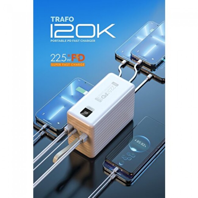 Powerway 120.000 Mah 22.5W Hızlı Şarj Dahili Kablolu Trafo Powerbank