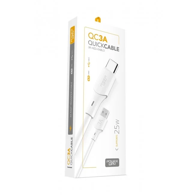 Powerway Qc3A 25W Type C To Usb Şarj Ve Data Kablosu Powerway Qc3A 25W Type C To Usb Şarj Ve Data Kablosu