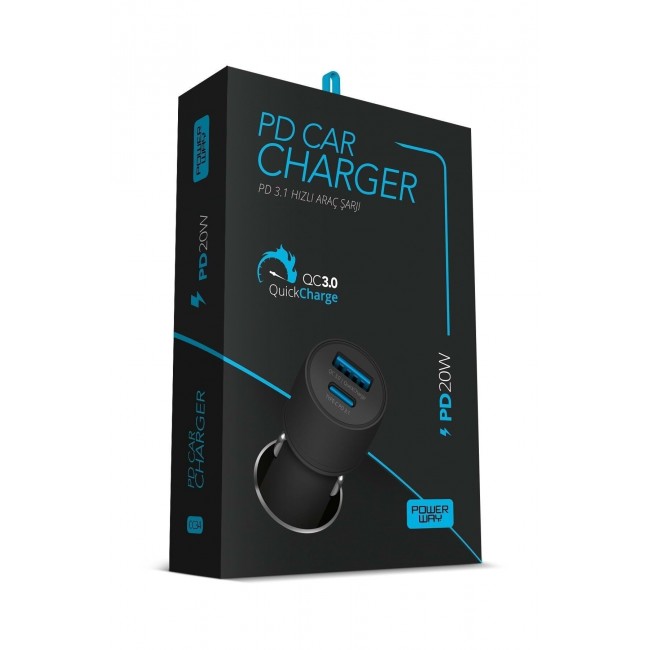 Powerway Araç Şarj Başlığı 3.1 A Type C-Usb