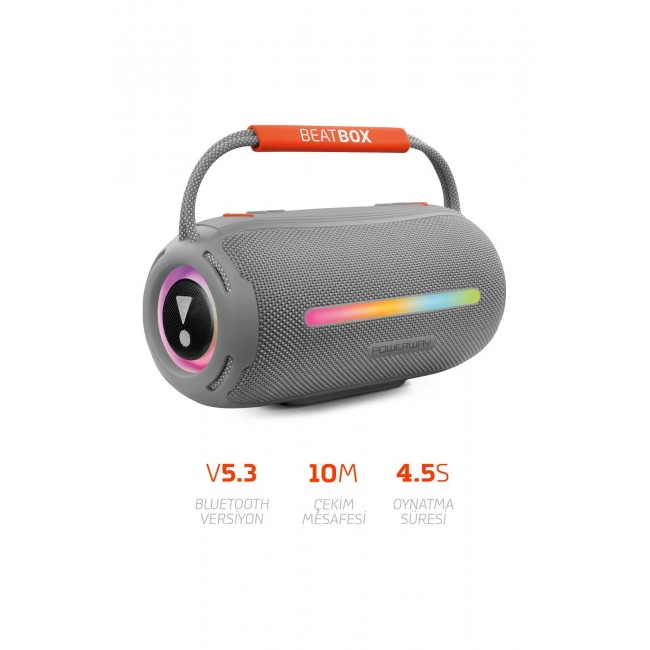 Powerway Gri BeatBox Led Işıklı Ses Bombası Usb Sd Aux FM Radyo Bluetooh Hoparlör Powerway Gri BeatBox Led Işıklı Ses Bombası Usb Sd Aux FM Radyo Bluetooh Hoparlör