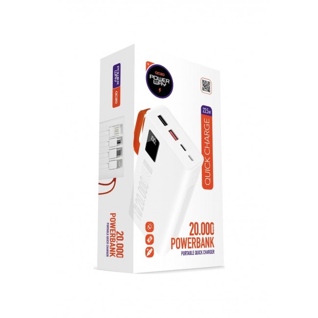 20.000 Mah. Pd 22.5W Hızlı Şarj QC20 Beyaz Powerbank 20.000 Mah. Pd 22.5W Hızlı Şarj QC20 Beyaz Powerbank