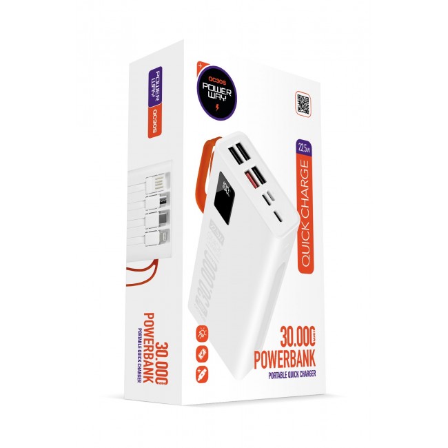 30.000 Mah Pd 22,5W Dahili Kablolu Powerbank QC30S 30.000 Mah Pd 22,5W Dahili Kablolu Powerbank QC30S