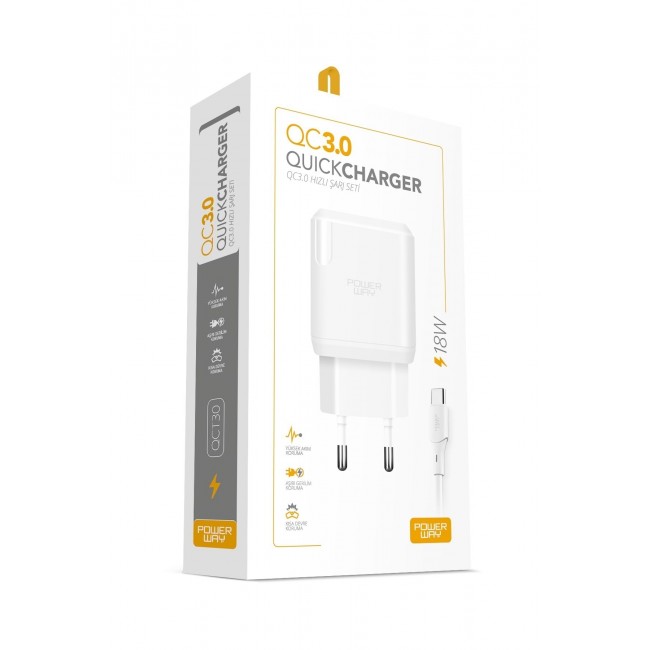 Powerway Qct30 18W Qc 3.0 Type C Şarj Aleti Powerway Qct30 18W Qc 3.0 Type C Şarj Aleti