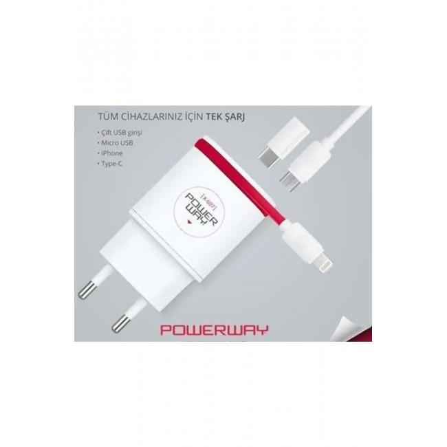 Powerway X-607 Type C-Micro-Lightning 3 İn 1 2.1 Amper Şarj Aleti Powerway X-607 Type C-Micro-Lightning 3 İn 1 2.1 Amper Şarj Aleti