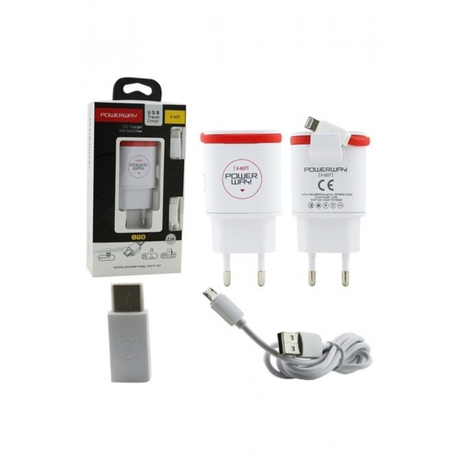 Powerway X-607 Type C-Micro-Lightning 3 İn 1 2.1 Amper Şarj Aleti Powerway X-607 Type C-Micro-Lightning 3 İn 1 2.1 Amper Şarj Aleti